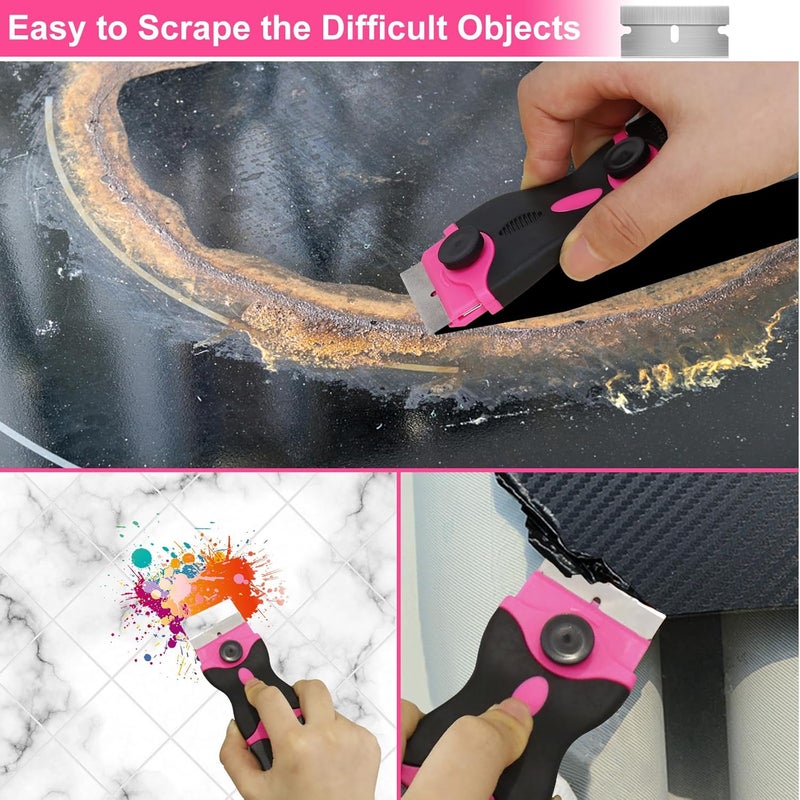 THINKWORK Razor Blade Scraper - Pink Razor Scraper Gift for Women, 2-in-1 Scraper Tool Set with 20Pcs Razor Blades for Removing Window Labels, Decals, Stickers, Glass Stove Top (2 Pack) - Image 4